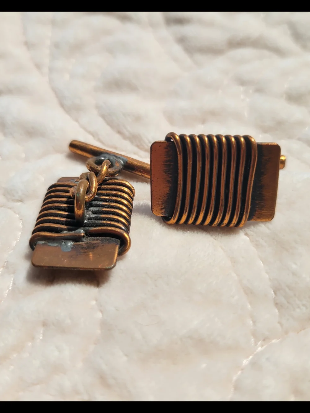 PEDRO PUJOL Signed Artisan Men's Copper Square Wrapped Wire Cufflinks VintageI